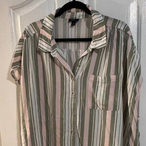 Torrid Green Pink Stripe Button Front Blouse Size 3